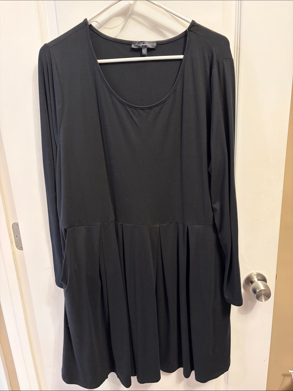 Andree Black Long-Sleeve Pleated Hem Dress